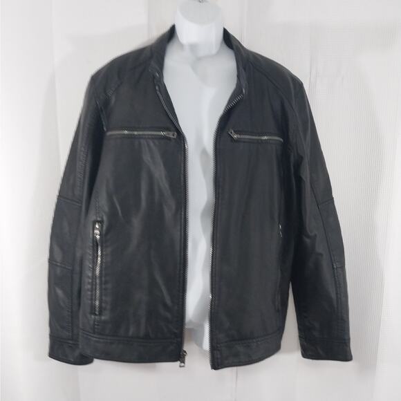 GUESS! GORGEOUS BLACK FAUX LEATHER MOTO/BIKER INSPIRED JACKET, COAT! SZ 2XL - Picture 4 of 9